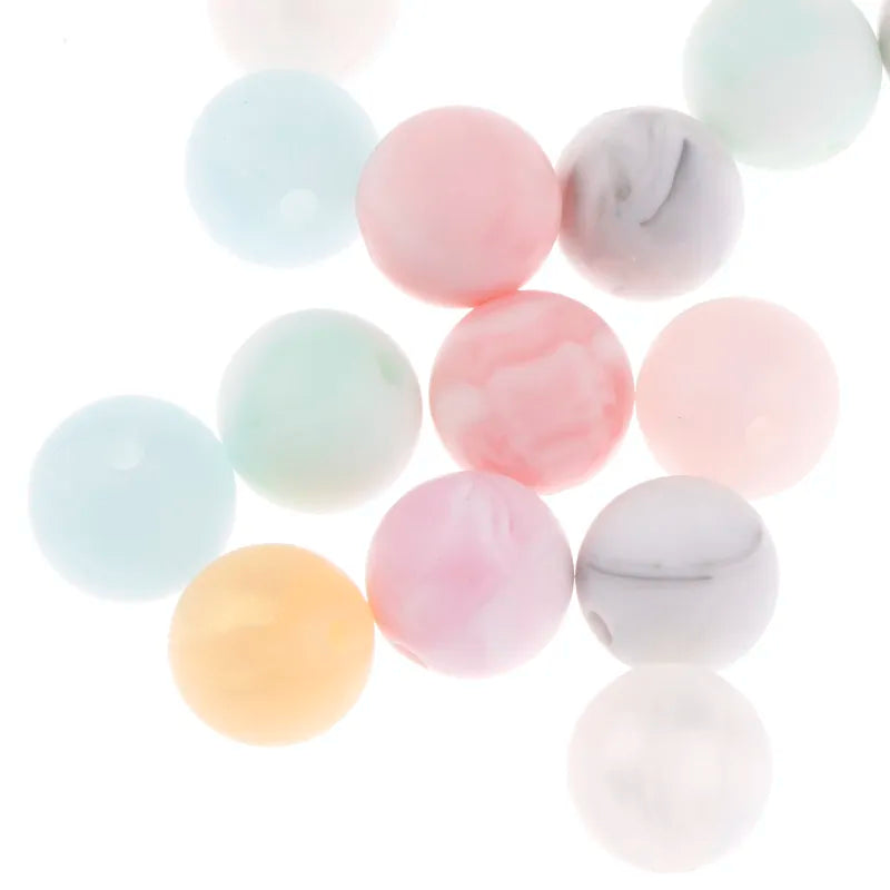 12mm-15mm 20PC Marble Metal Color Round Silicone Beads Bpa Free Baby Teething Necklace Bracelet DIY Charms Bath Gift Toy
