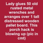 Lady stacks gray blocks with weathered wooden boards in her backyard. This DIY is so clever for the patio
