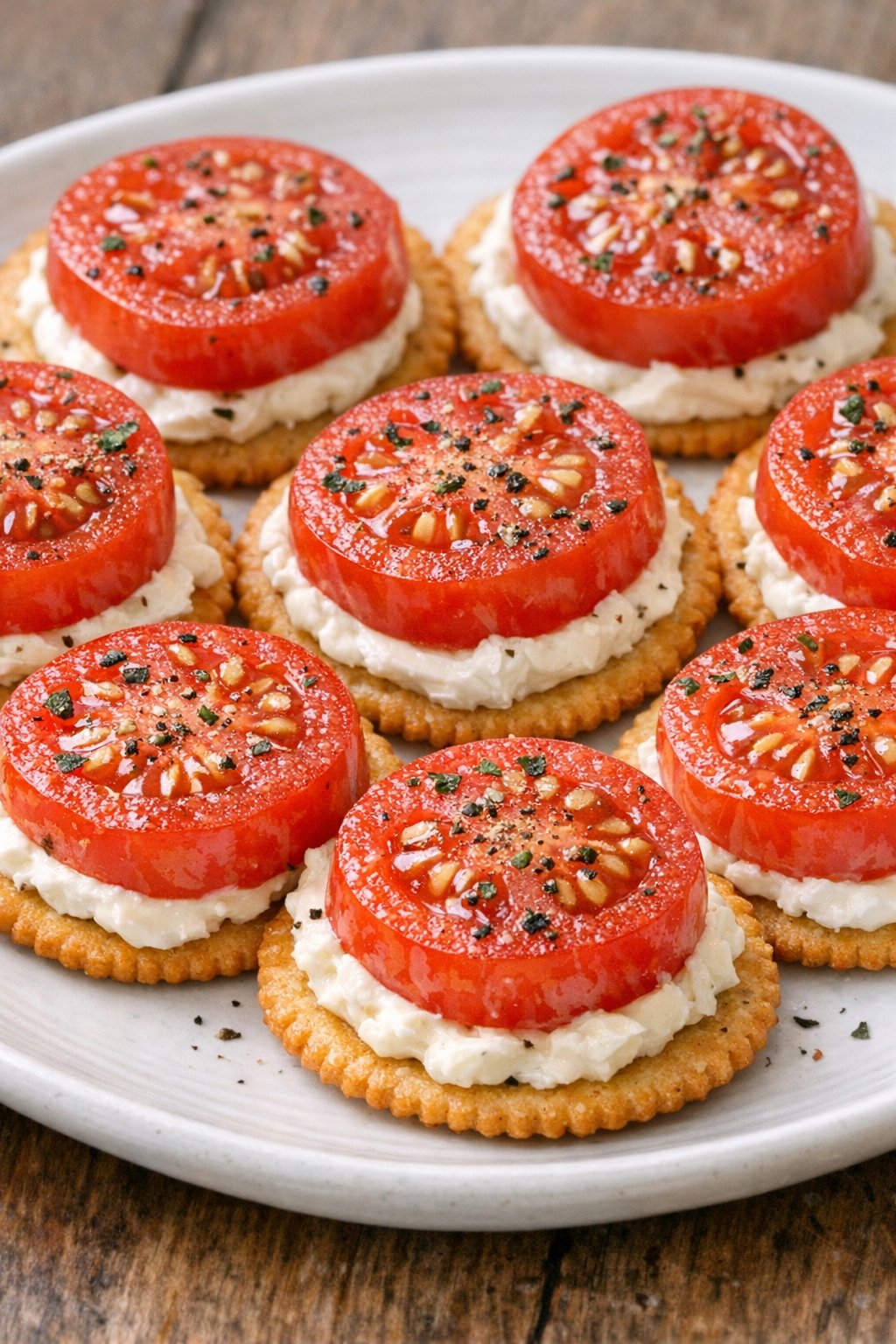 Southern 3-ingredient fresh tomato bites plated and ready to serve
