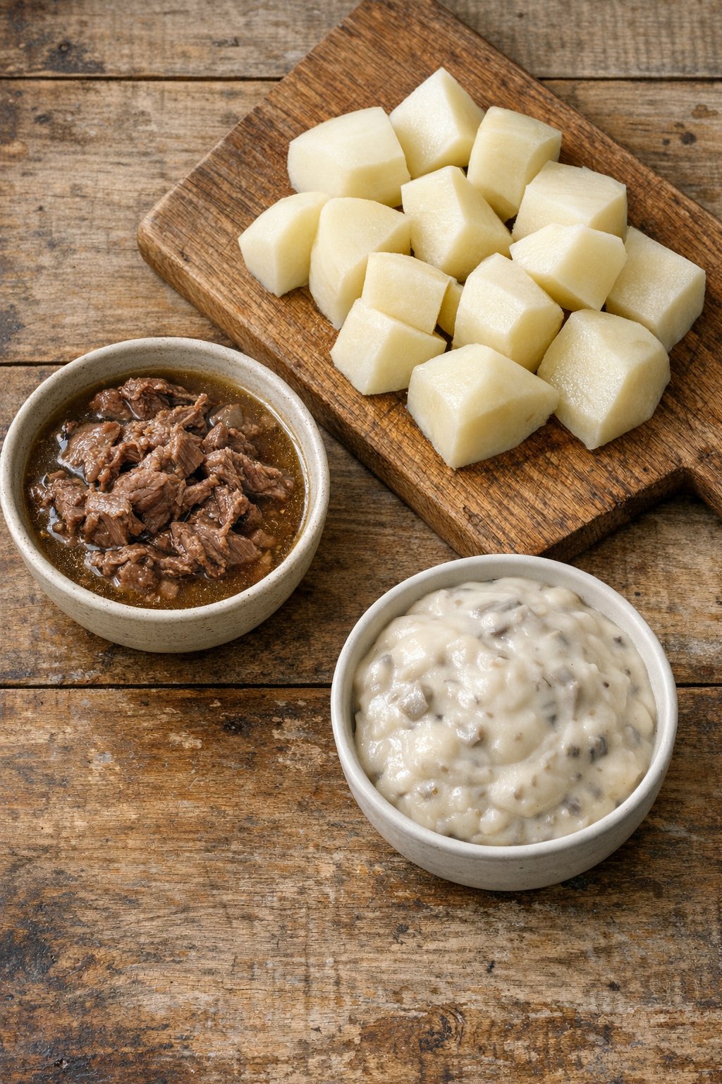 Main ingredients for canned beef potato stew